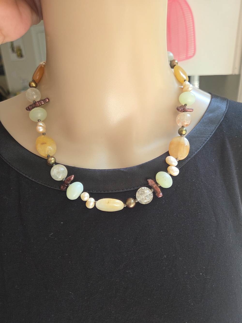 Bohemian Multigemstone and Freshwater Pearl Statement Necklace